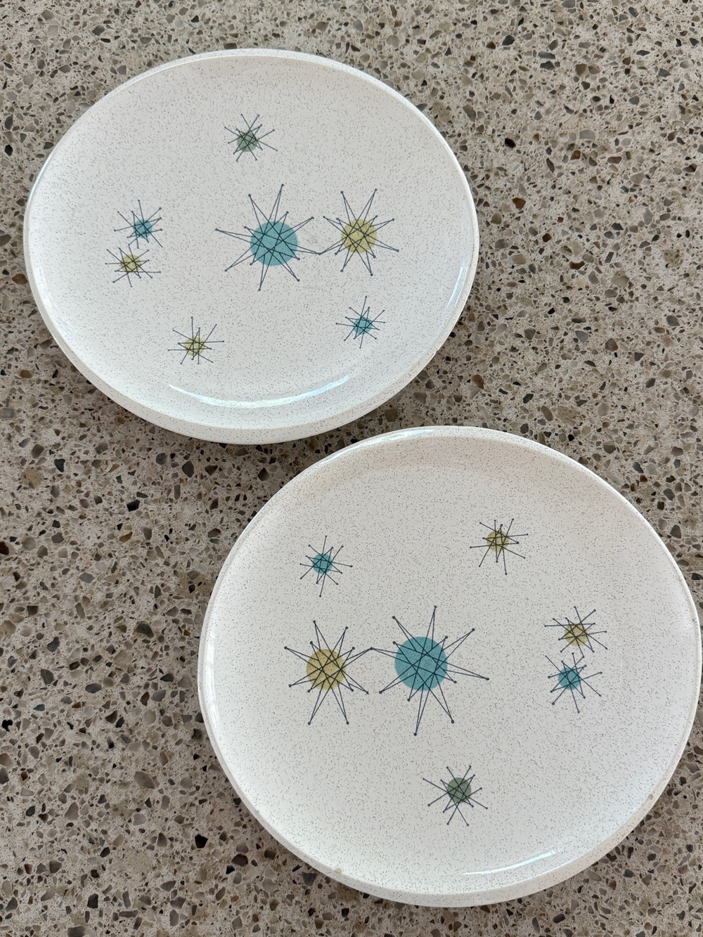 Franciscan Starburst set of two dinner plates - vintage mid-century modern MCM